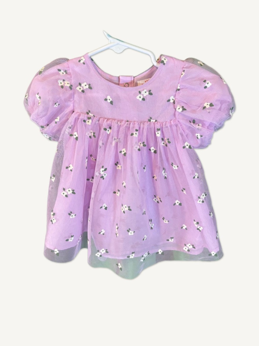 Cat & Jack Baby Girl Lavender Floral Tulle Dress Puff Sleeve 6-9M